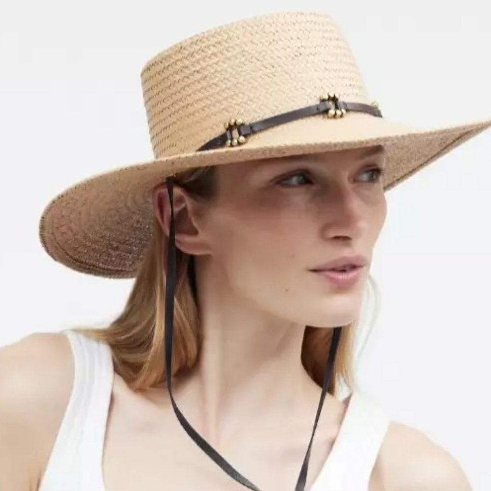 Madewell Women's S M Sunhat Straw Hat Oversized NWOT Chin Strap